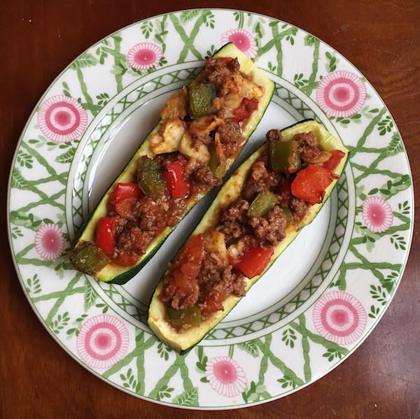 Pepper and Bison Stuffed Zucchini Boats